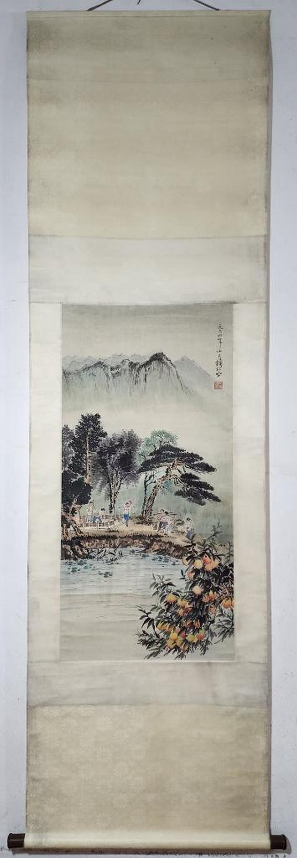 Inspired Chinese Brush Handpainting on Paper Scroll Bearing the Mark of Qian Song’ai: Inspired Chinese Brush Handpainting on Paper Scroll Bearing the Mark of Qian Song’ai An inspired Chinese brush handpainting on paper scroll, bearing the mark of Qian Song’ai. This is a traditiona