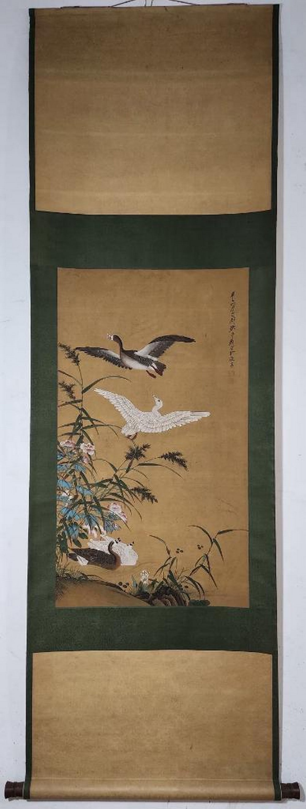 Inspired Chinese Brush Handpainting on Silk Scroll Bearing the Mark of Zhang Daqian: Inspired Chinese Brush Handpainting on Silk Scroll Bearing the Mark of Zhang Daqian An inspired Chinese brush handpainting on silk scroll, bearing the mark of Zhang Daqian. The painting on silk or pa