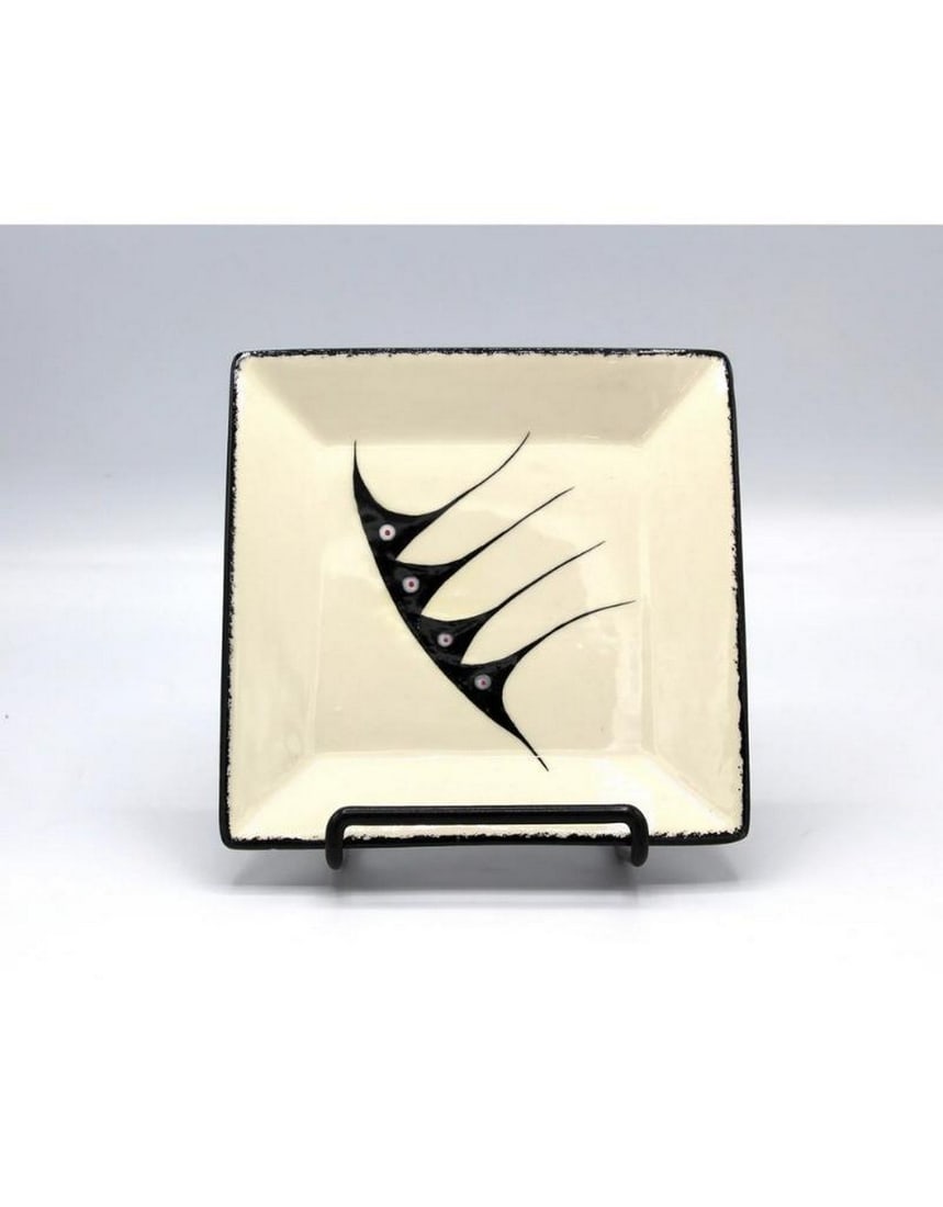 Small Square Serving Plater by Veran Pardeahtan: Small Square Serving Plater by Veran Pardeahtan Veran's Ceremonial Black Rim Pottery designs honor the rich heritage of North American Indian culture. Incorporating symbols that often represent n