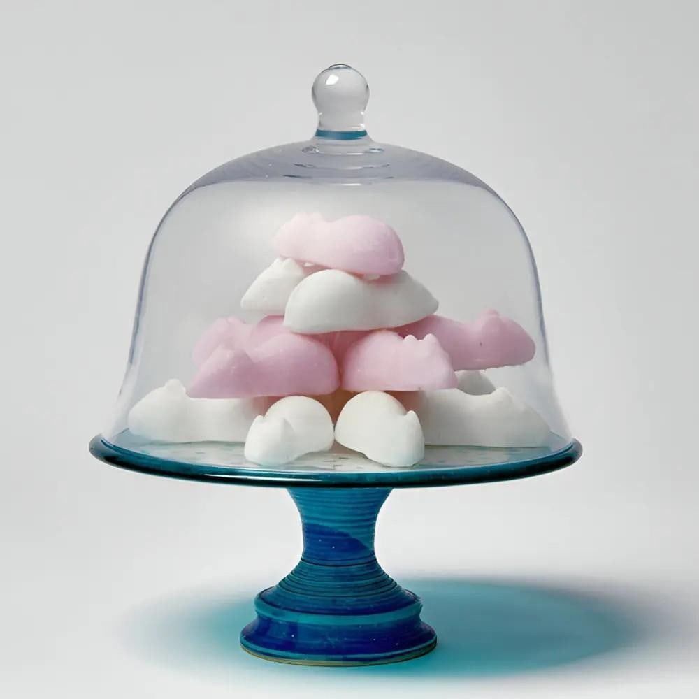 Childhood Memories' Fused Glass Art Sculpture by Myra Wishart: 'Childhood Memories' Fused Glass Art Sculpture by Myra Wishart Myra's evocative fused glass art sculpture features a silver doily fused glass plate topped with delicate pink and white gl