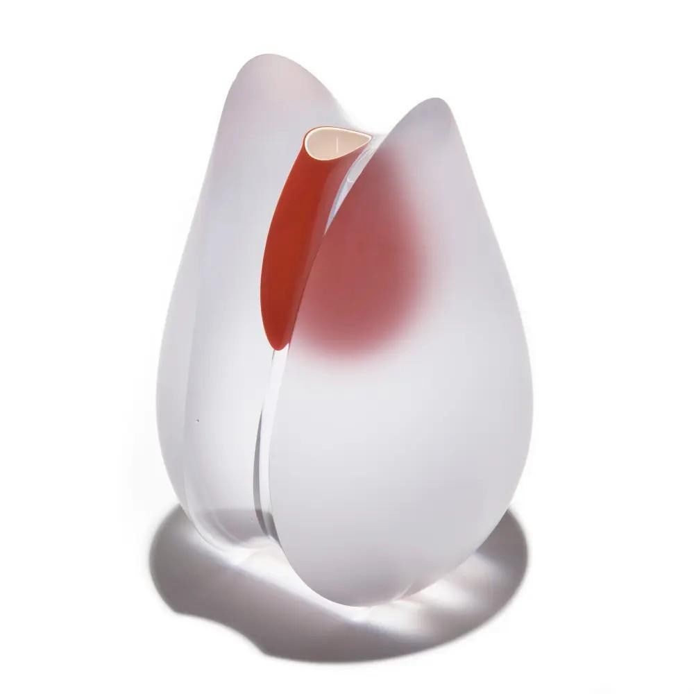 Life Cycle 14' Glass Sculpture by Steve Glass: 'Life Cycle 14' Glass Sculpture by Steve Glass Life Cycle 14 is a frosted pod glass sculpture created using the cased glass process, capturing the moment a seed pod bursts open, sending its