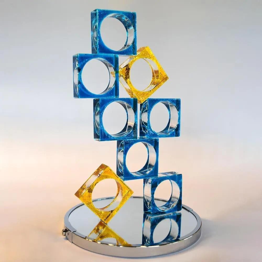Abstract Fused Glass Sculpture ‘Balance Unbalance I’ by Janine Altman: Abstract Fused Glass Sculpture ‘Balance Unbalance I’ by Janine Altman This abstract fused sculpture by Janine Altman embodies the idea of balance, symbolizing harmony between different elements or