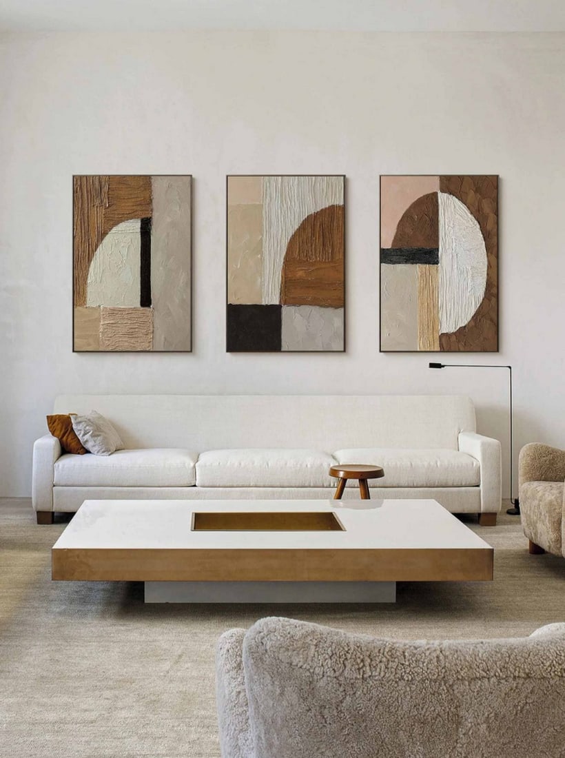 Set of 3 Textured Abstract Original Canvas Painting: Set of 3 Textured Abstract Original Canvas Painting Elevate your space with this set of three textured abstract canvas paintings, each showcasing unique patterns and rich depth for a modern, artistic