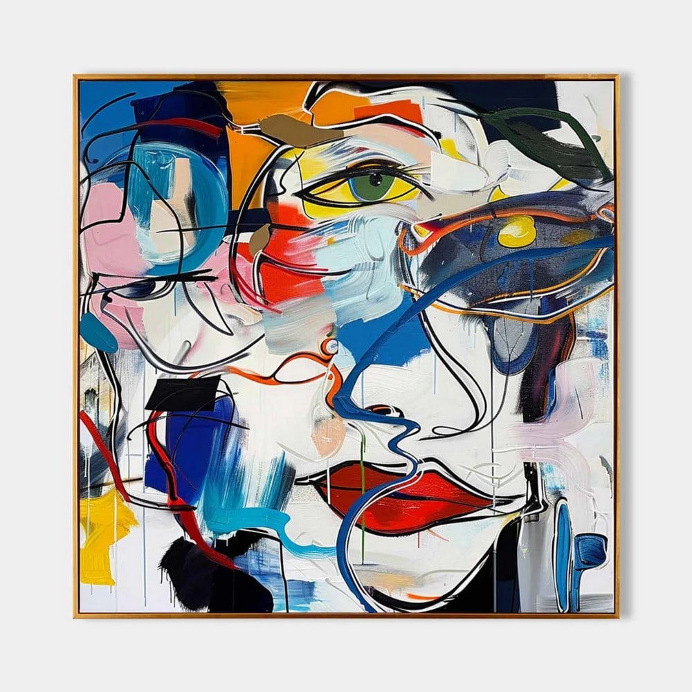 Colorful Abstract Graffiti Portrait Pop Art Canvas Painting: Colorful Abstract Graffiti Portrait Pop Art Canvas Painting Make a bold statement with this colorful abstract graffiti portrait pop art canvas painting. Bursting with vibrant hues and dynamic street