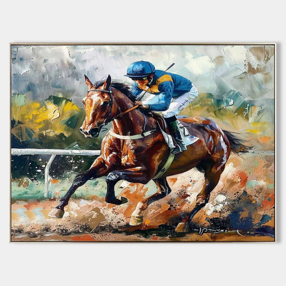 Equestrian Sports Original Canvas Art Painting: Equestrian Sports Original Canvas Art Painting This dynamic canvas art captures the grace and power of equestrian sports. Bold strokes and vivid detail convey the energy of horse and rider in motion,