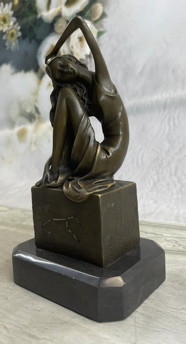 Pensive Reflection" Bronze Sculpture by Jean Patoue - 9" x 5: "Pensive Reflection" Bronze Sculpture by Jean Patoue - 9" x 5" This bronze sculpture depicts a young woman seated atop a high rock, her head gently resting on her hands as her downward