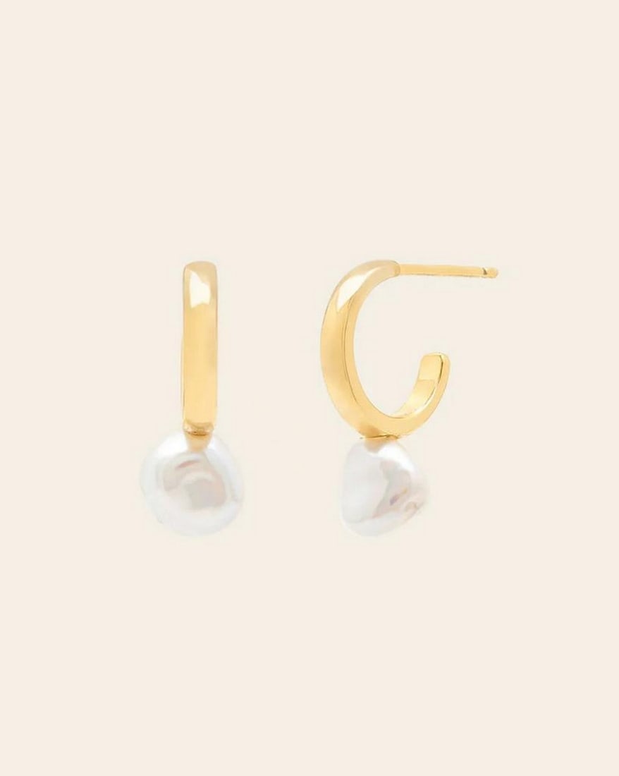 14k Vermeil Gold Plated Women's Riviera Pearl Hoop Earrings: 14k Vermeil Gold Plated Women's Riviera Pearl Hoop Earrings These 14K vermeil gold-plated Riviera pearl hoop earrings combine timeless elegance with modern sophistication. Featuring lustrous pea