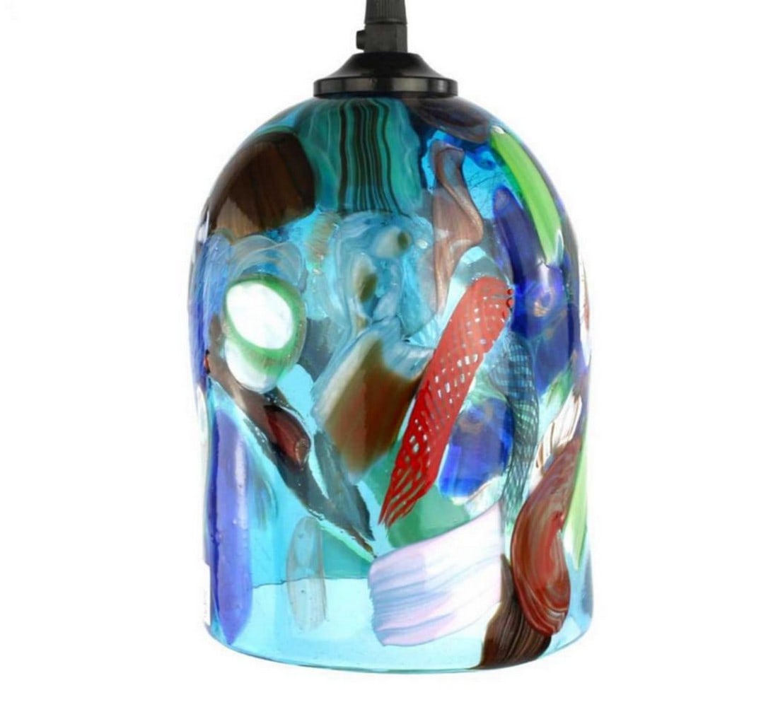 Murano Glass Hanging Lamp Cezanne Millefiori Style: Murano Glass Hanging Lamp Cezanne Millefiori Style This hanging lamp is crafted from Murano glass using traditional glass blowing techniques, featuring a millefiori-style design inspired by the colors