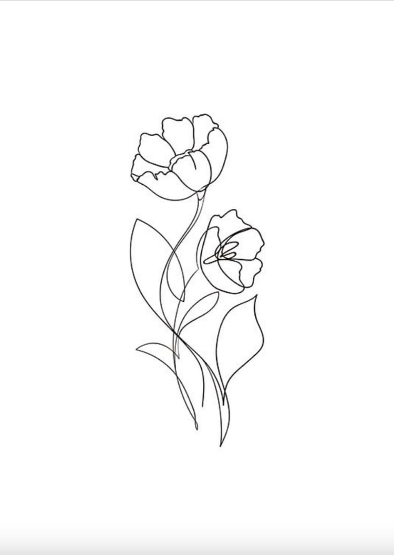 Black & White Floral Line Art Poster Print: Black & White Floral Line Art Poster Print Dimensions: 30cm x 40cm View Photos For Further Details.