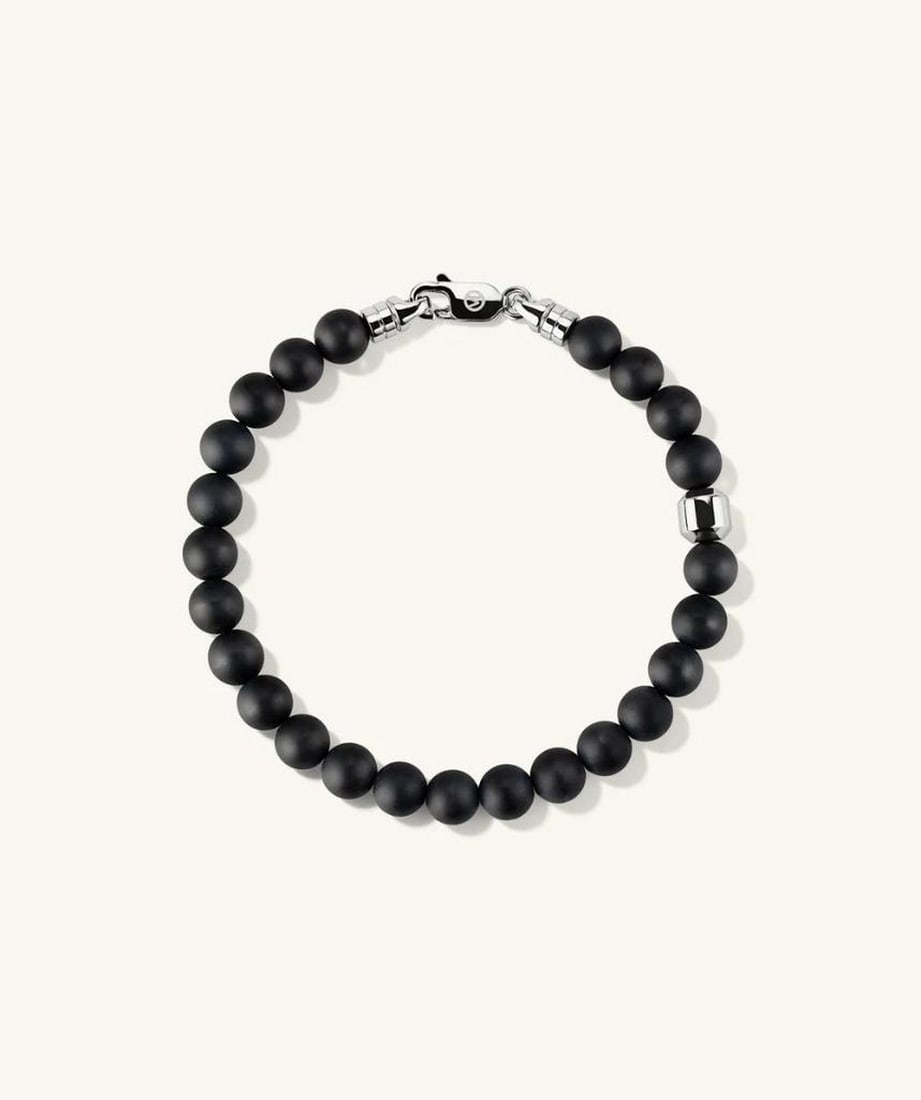 Smooth 6mm Black Agate Bead Bracelet: Smooth 6mm Black Agate Bead Bracelet Elevate your everyday style with this beaded bracelet, expertly handcrafted in 925 sterling silver—a lightweight, highly durable metal made of 92.5% pure
