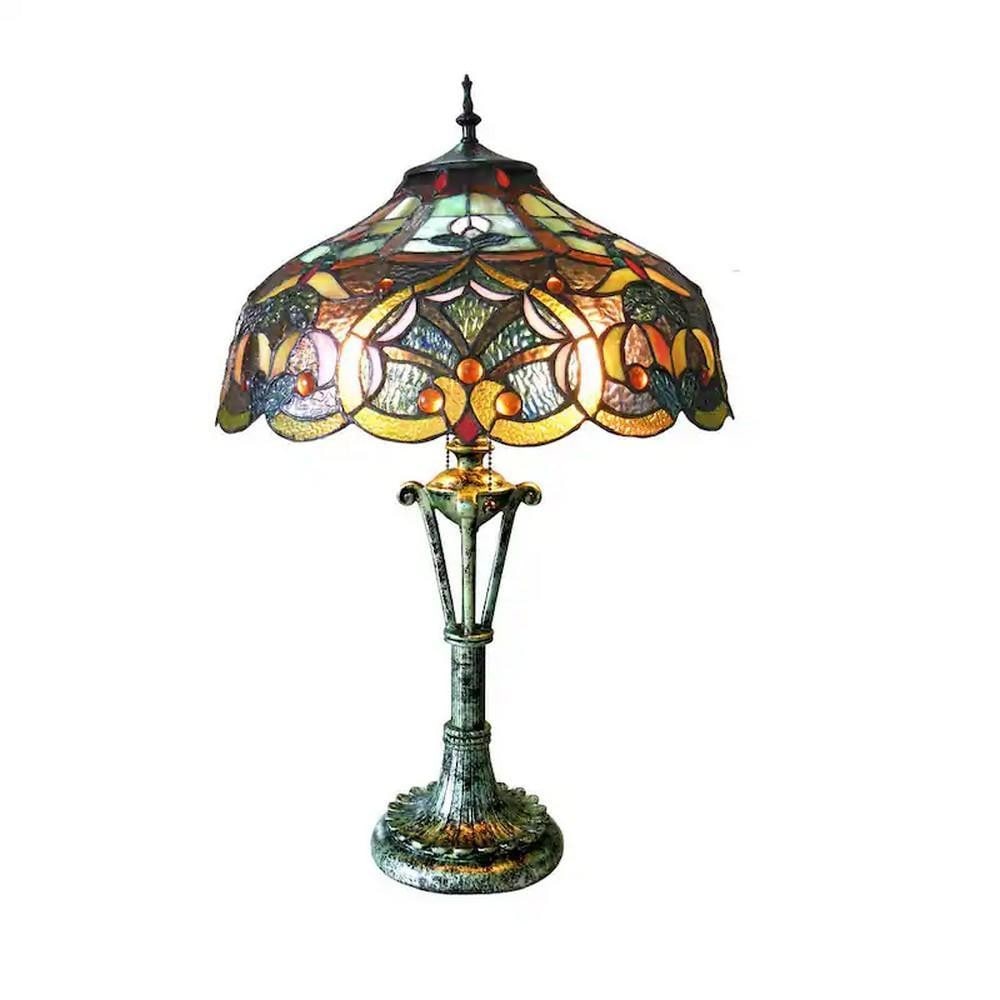 Victorian Elegance Green 2-Light Table Tiffany Inspired Lamp: Victorian Elegance Green 2-Light Table Tiffany Inspired Lamp This Tiffany-style Victorian design 2-light table lamp features a textured green finish that complements various home decors. Handcrafted f