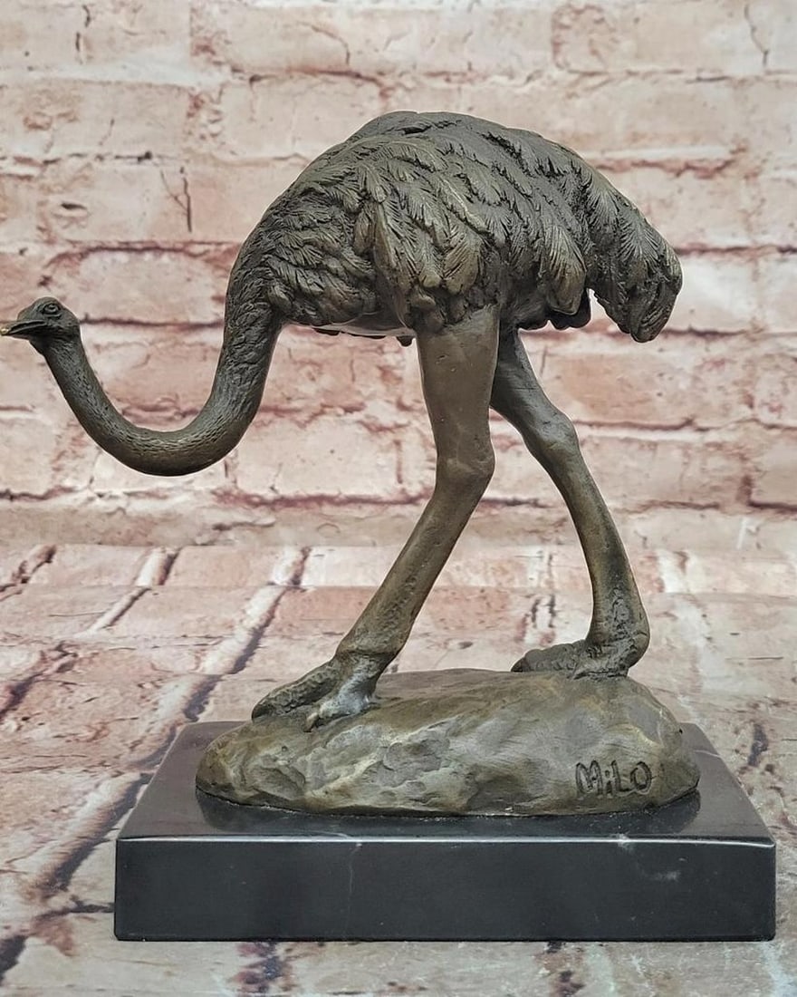 Milo Original Bronze Ostrich Wildlife Bird Sculpture – 7" x 6.5": Milo Original Bronze Ostrich Wildlife Bird Sculpture – 7" x 6.5" This original bronze sculpture depicts an ostrich in a detailed, lifelike pose, highlighting its elongated neck, textured pl
