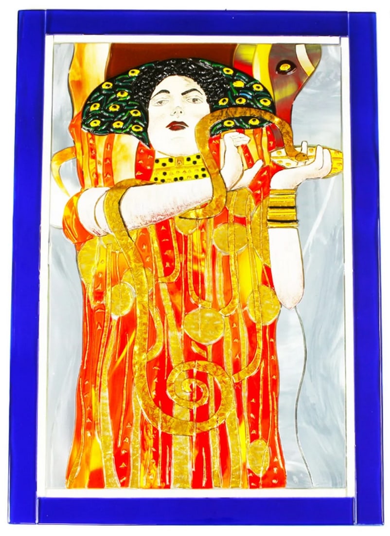 Igea – Klimt Canvas Tribute in Gold Decor Glass: Igea – Klimt Canvas Tribute in Gold Decor Glass The iconic Klimt painting reimagined in authentic Murano glass. This artwork is carefully designed, handcrafted, and assembled by our skilled artisans