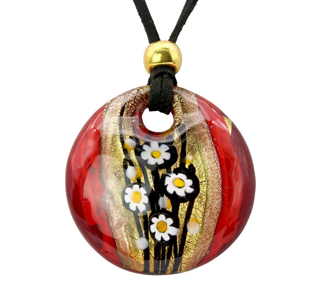 Glass Pendant Necklace - Botticelli: Murano Glass Pendant Necklace - Botticelli Pendant necklace handcrafted from Murano glass using the fusion technique and adorned with 24k gold leaf. This piece features a simple yet distinctive design