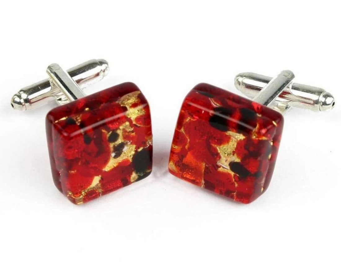 Murano Glass Men's Red Cufflinks: Murano Glass Men's Red Cufflinks Introducing our Murano Glass Men's Red Cufflinks—exquisite pieces crafted with the timeless technique of fusing-glass, resulting in a harmonious blend of ele