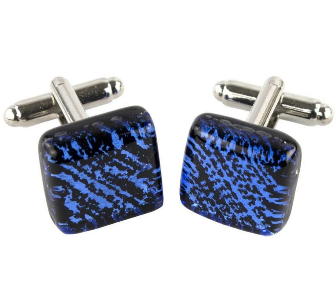 Cufflinks - Navy Blue Murano Glass: Cufflinks - Navy Blue Murano Glass Elegant cufflinks crafted using the fusing-glass technique, meticulously detailed and enhanced with silver leaf. A perfect gift for the man who values style and self
