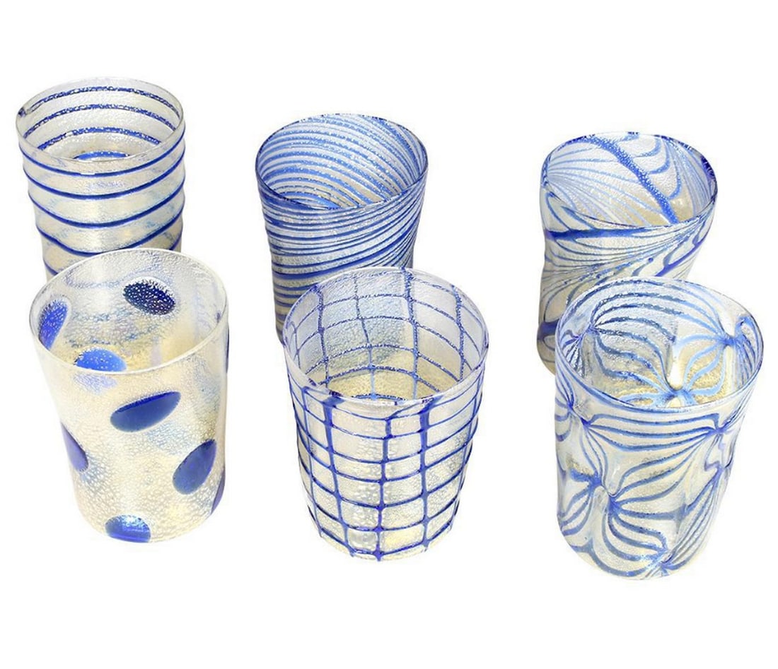Ice Drinking Glasses Set with Silver - Murano Glass: Ice Drinking Glasses Set with Silver - Murano Glass This set of 6 glasses is entirely hand-blown and crafted by renowned Murano glass masters, featuring pure silver. These traditional goths are made t