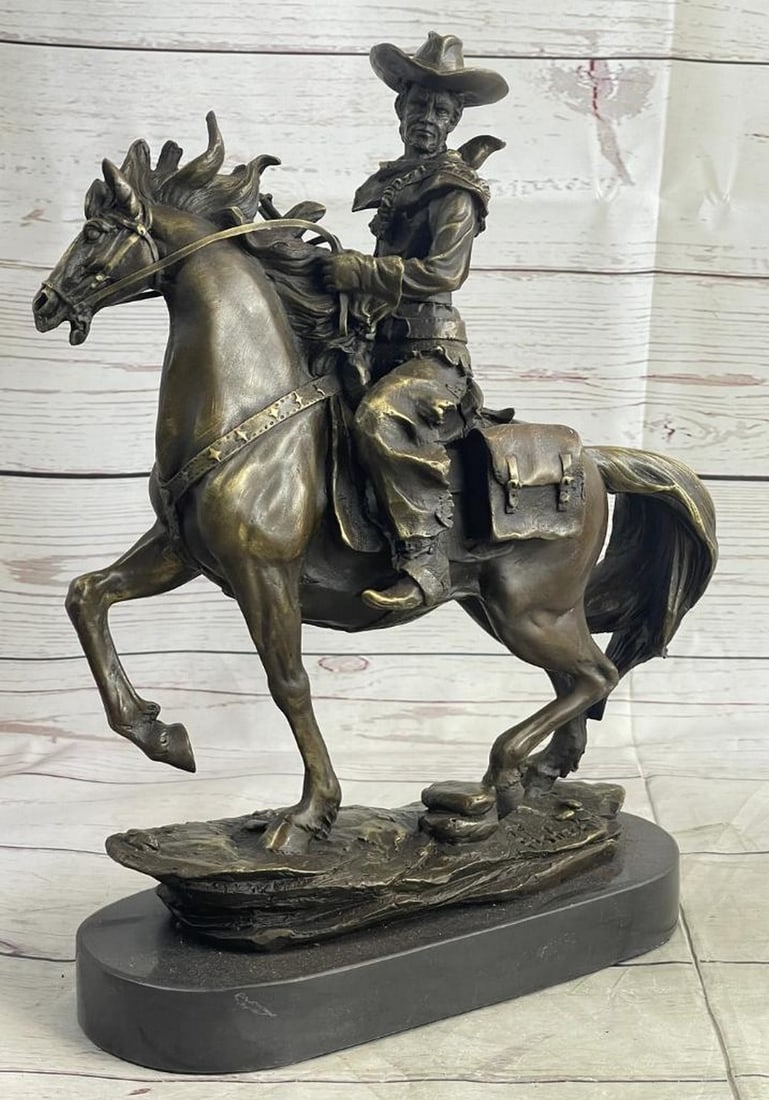 Rearing Horse Gunslinger Inspired Bronze Cowboy Sculpture Signed by Kamiko - 13.5" x 12": Rearing Horse Gunslinger Inspired Bronze Cowboy Sculpture Signed by Kamiko - 13.5" x 12" Step into the Wild Wild West with this captivating bronze sculpture that brings to life the spirit of t