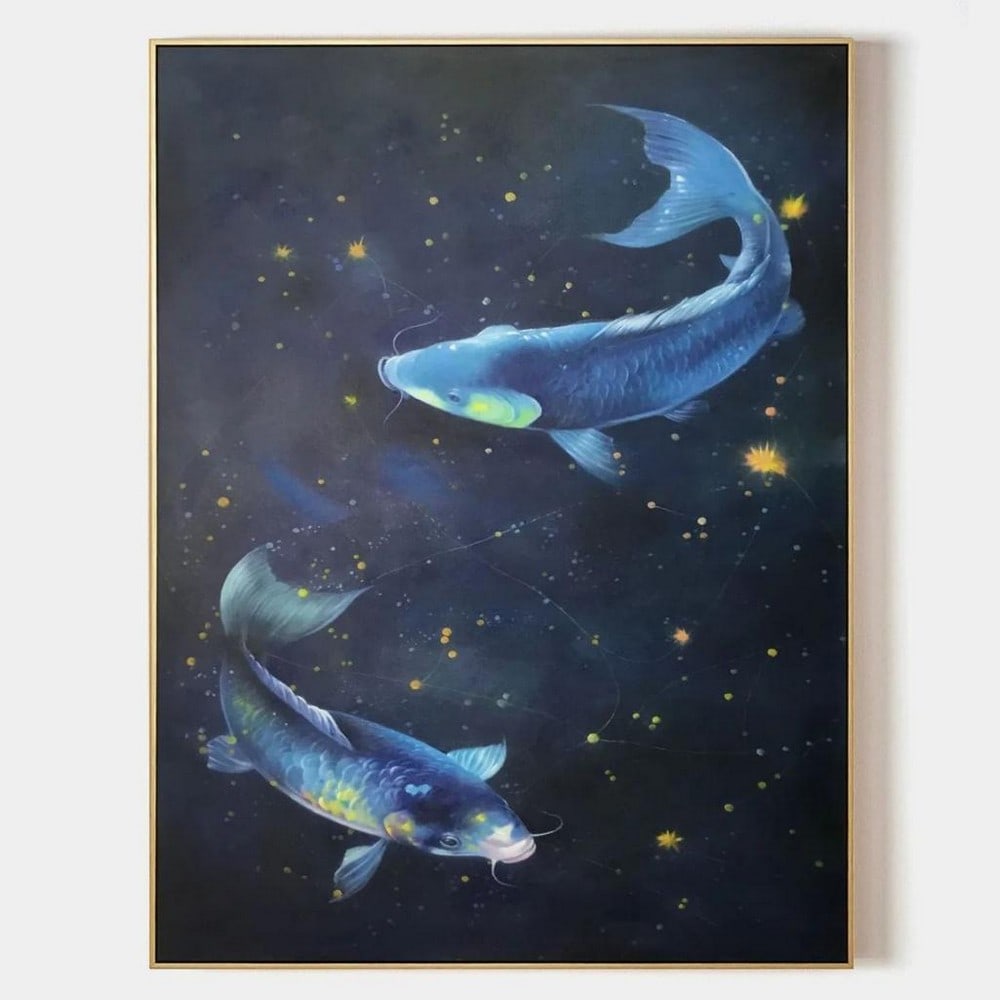 Celestial Koi Dream Surreal Space-Themed Oil Canvas Painting: Celestial Koi Dream Surreal Space-Themed Oil Canvas Painting Elevate your decor with Celestial Koi Dream, a surreal space-themed oil canvas painting that blends aquatic elegance with cosmic wonder. Tw