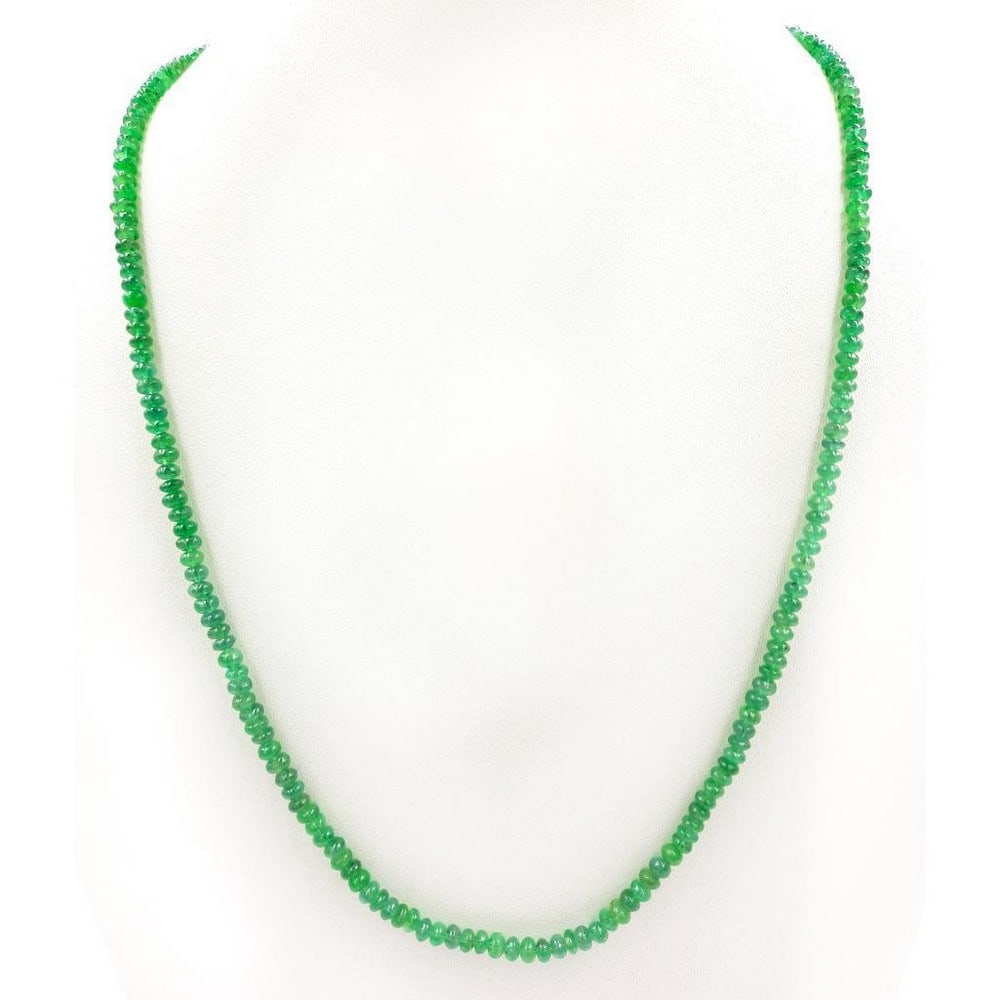 Single Strand 4mm Plain Emerald Beads Necklace: Single Strand 4mm Plain Emerald Beads Necklace Bead Diameter: 3.8mm - 4.3mm Length of Necklace: 18.2" Weight in Carats: 56.54 View Photos For Further Details.
