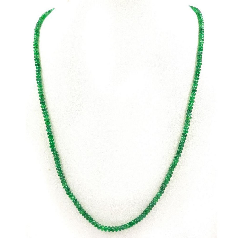 Single Strand 3.8mm Plain Emerald Beads Necklace: Bead Diameter: 3.7mm-3.9mm Length of Necklace: 18.2" Weight in Carats: 49.53 View Photos For Further Details.