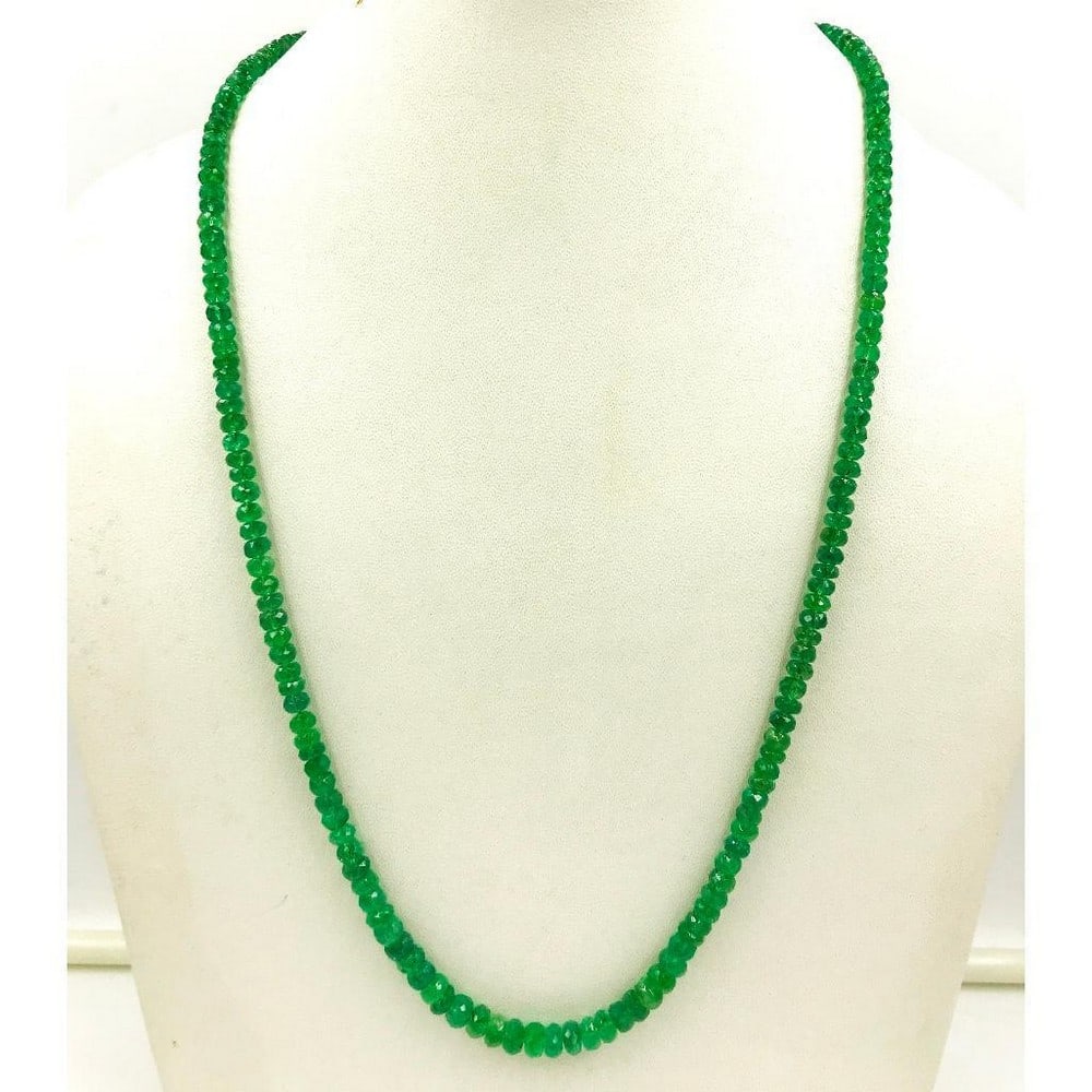 Emerald Faceted String Bead Necklace: Emerald Faceted String Bead Necklace Gemstone Size: 4.4mm-5.7mm Length of Necklace: 45cm View Photos For Further Details