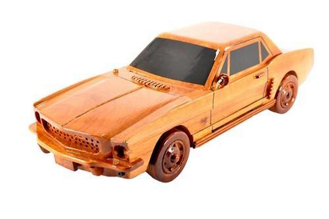 1964 MUSTANG: 1964 Mustang Handcrafted from solid Mahogany, this 1:14 scale model of the 1964 Ford Mustang is the prefect addition to any classic car enthusiast collection. Dimensions: Length: 13",