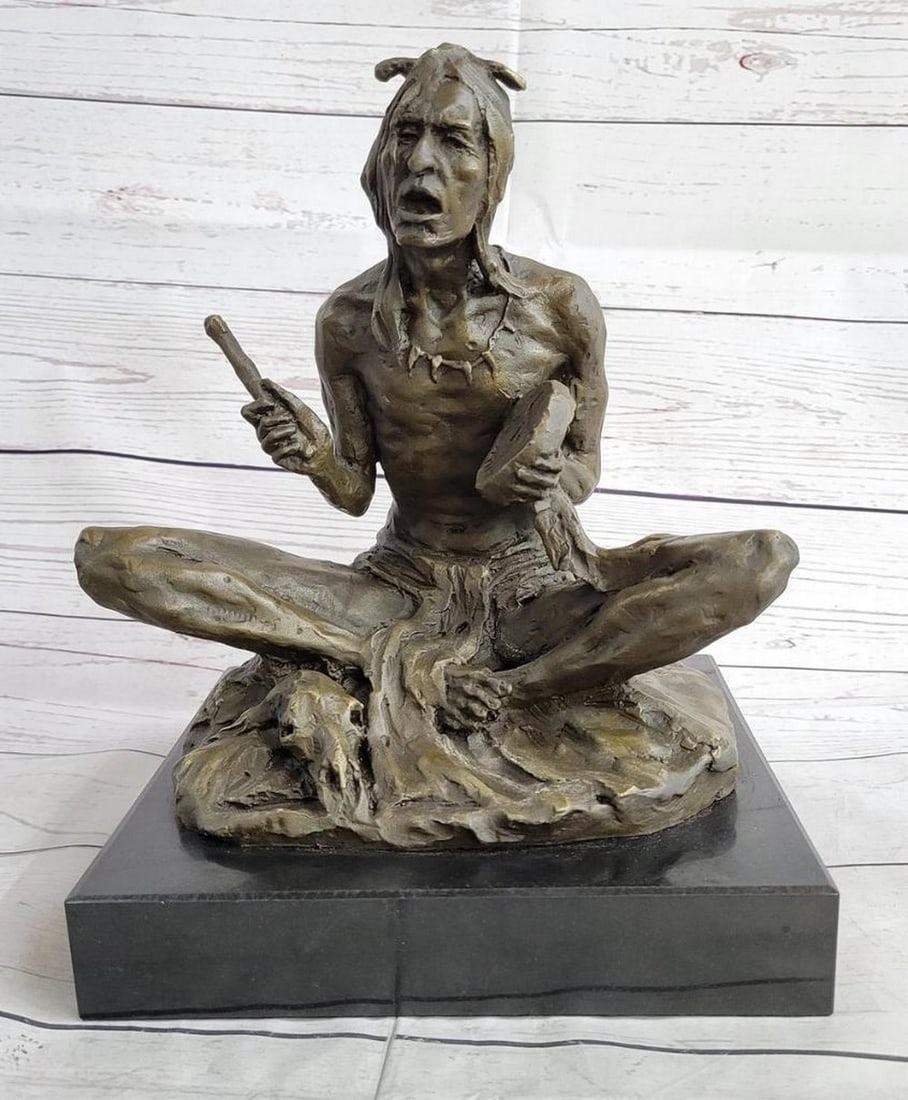 Shaman in Prayer" Original Bronze Sculpture by Milo - 11" x 8: "Shaman in Prayer" Original Bronze Sculpture by Milo - 11" x 8" Presenting a mesmerizing bronze sculpture depicting a Shaman Native American Indian seated in a traditional posture, e