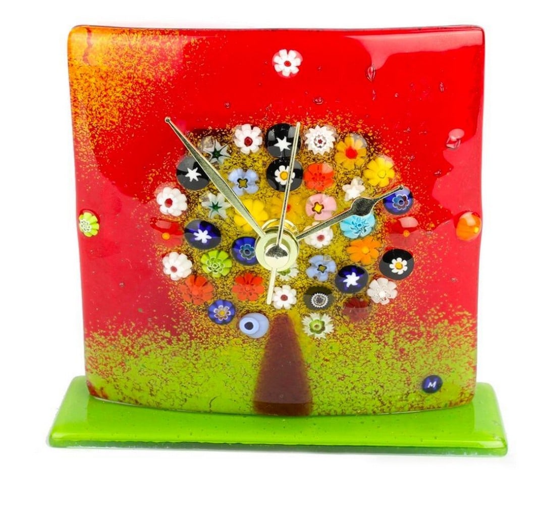 Tree Of Life Murano Class Clock: Tree Of Life Murano Class Clock This colourful clock features the tree of life filled with a variety of flowers. This is the perfect item to add some colour to any room. Requires a 1.5V AA battery fo