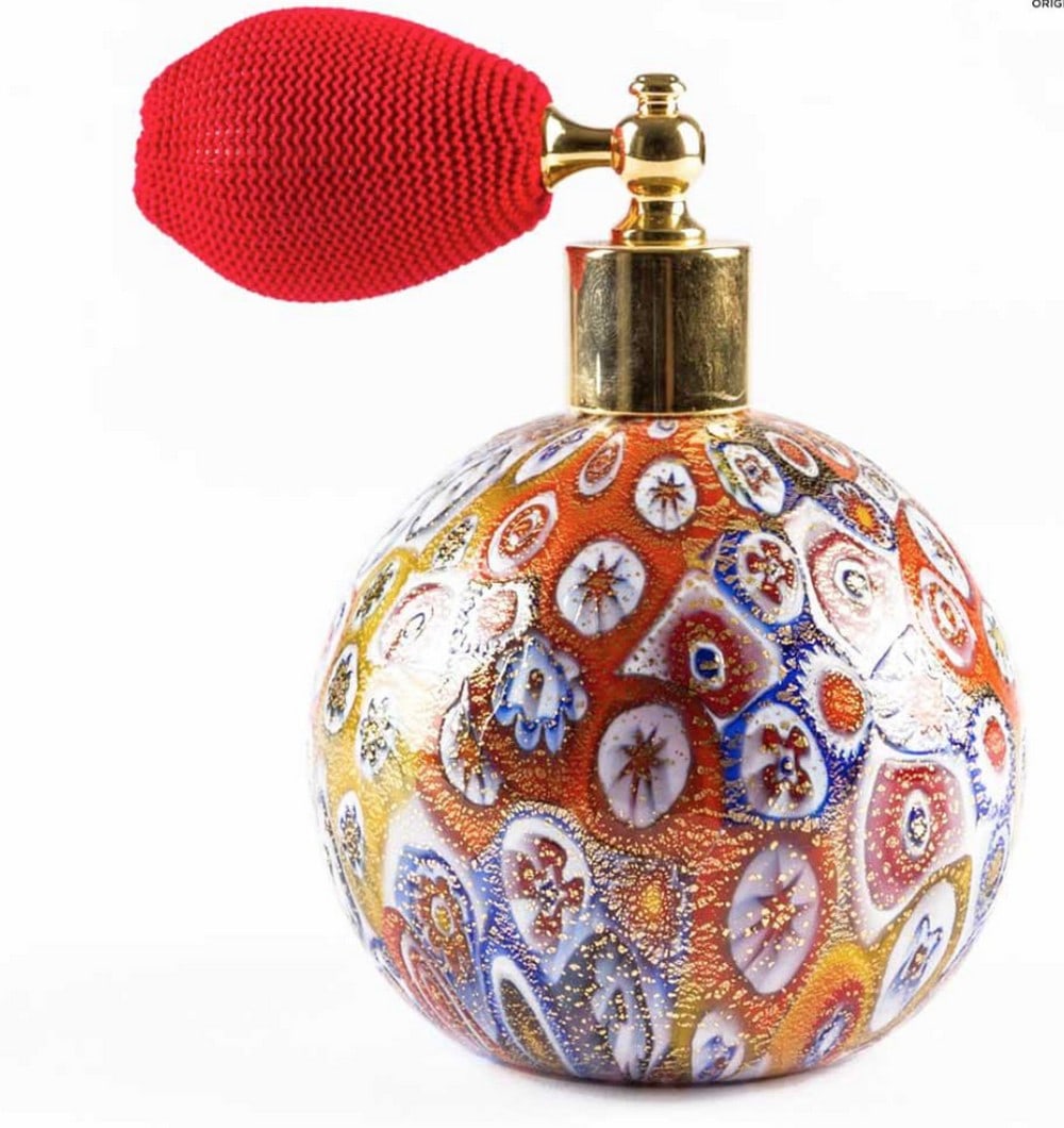 Gold Millefiori Colourful Murano Glass Perfume Bottle: Gold Millefiori Colourful Murano Glass Perfume Bottle Little bottle handmade with the technique of blown glass and mosaic decorations murrine and 24kt Gold. A very good elegant piece perfect to