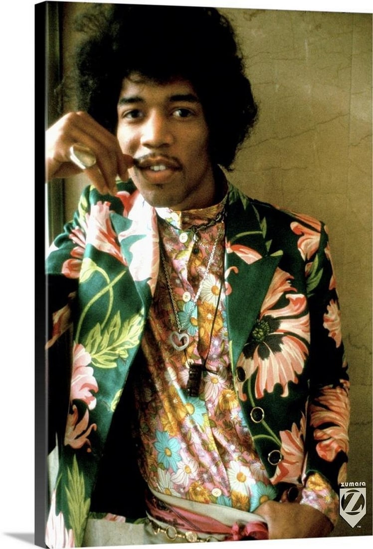 Jimi Hendrix Colored Floral Jacket Canvas Reproduction: Jimi Hendrix Colored Floral Jacket Canvas Reproduction Dimensions: 20 x 30 inches View photos for further details.