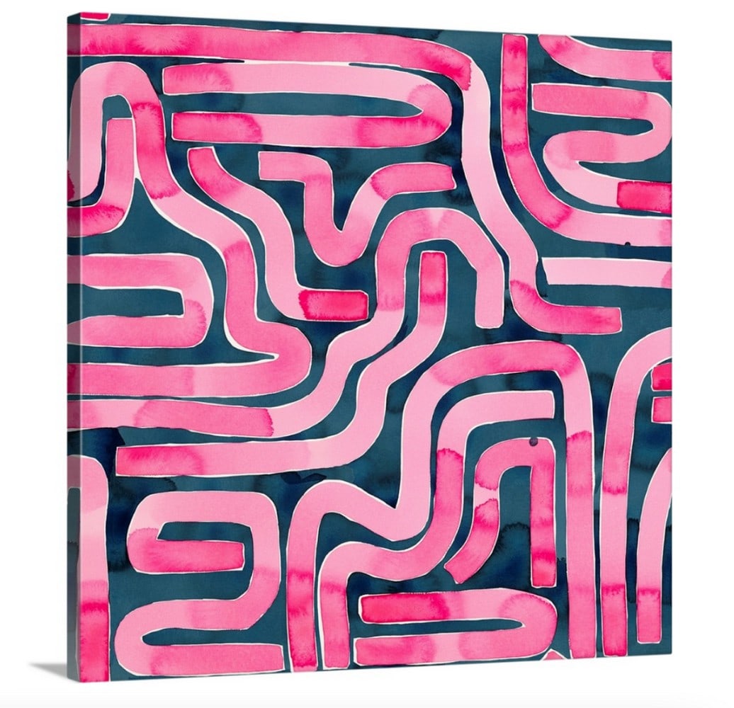 Pink & Blue Wall Art Canvas Reproduction by Kate Roebuck: Pink & Blue Wall Art Canvas Reproduction by Kate Roebuck A stunning pink and blue toned geometric shaped canvas painting. Dimensions: 30 Inches x 30 Inches View Photos For Further Details.