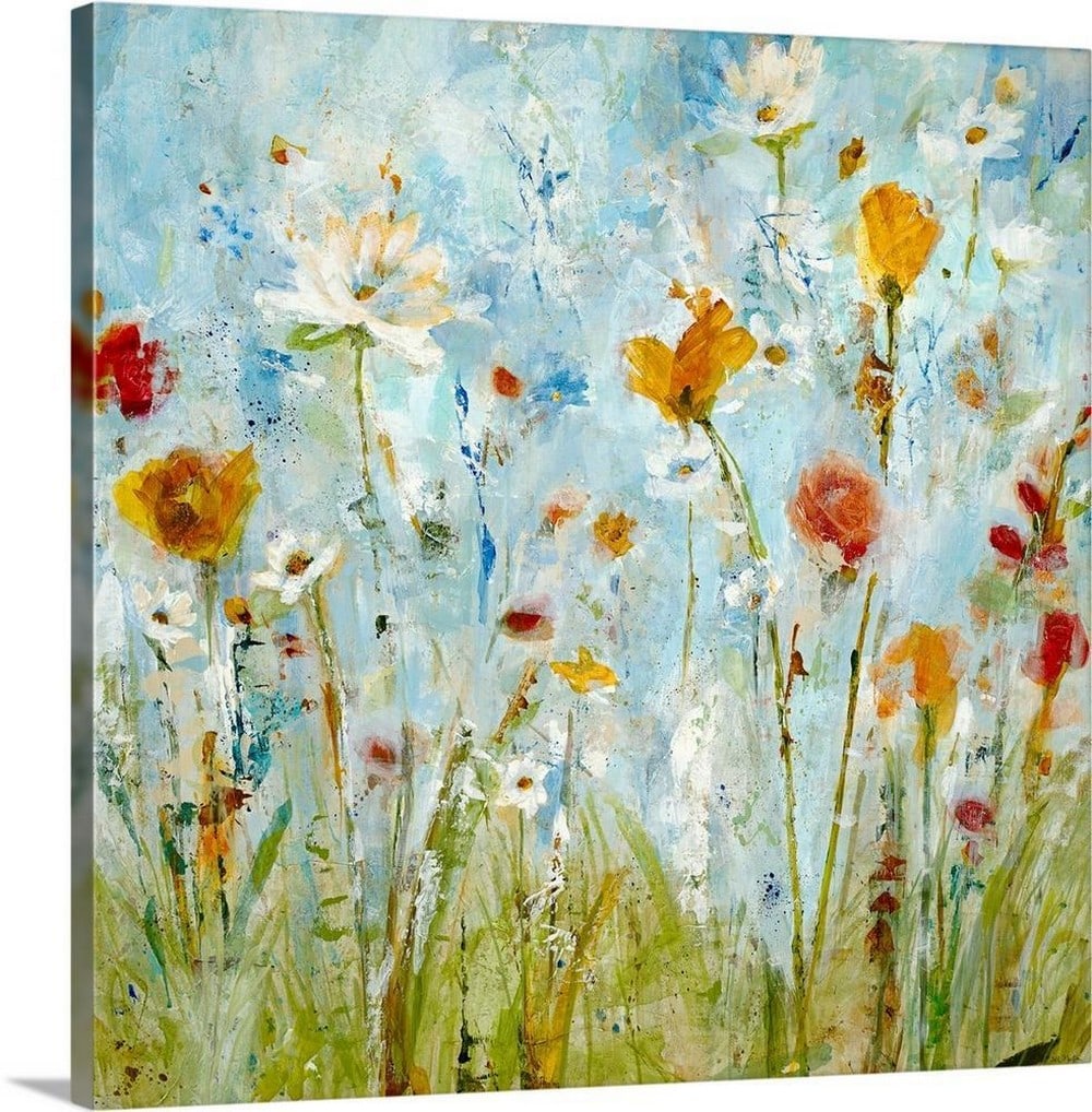 Jounce Canvas Reproduction By Jill Martin: Jounce Canvas Reproduction By Jill Martin A vertical abstract landscape painting of loosely painted flowers and grass that reminiscent of a spring day. Width: 16 inches Height: 16 inches 