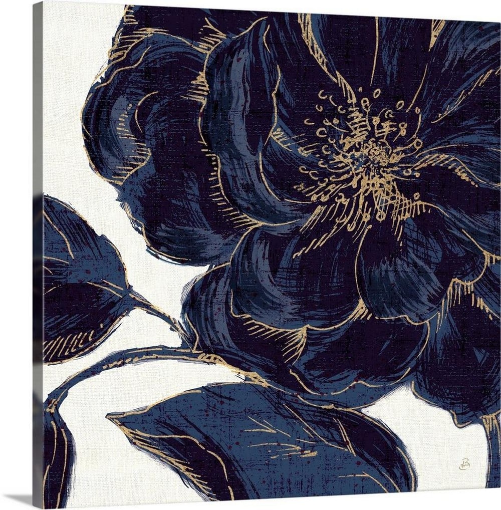 Indigo Garden II Canvas Reproduction By Daphne Brissonnet: Indigo Garden II Canvas Reproduction By Daphne Brissonnet Deep blue flowers against a beige background. Width: 16 inches Height: 16 inches View photos for fruther details.