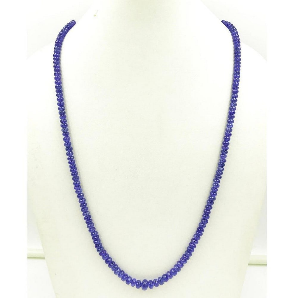 Blue Sapphire String Beads Necklace: Blue Sapphire String Beads Necklace Gemstone Diameter: 4.8mm-6mm Length of Necklace: 45cm Weight in Carats" 141.18 View Photos For Further Details