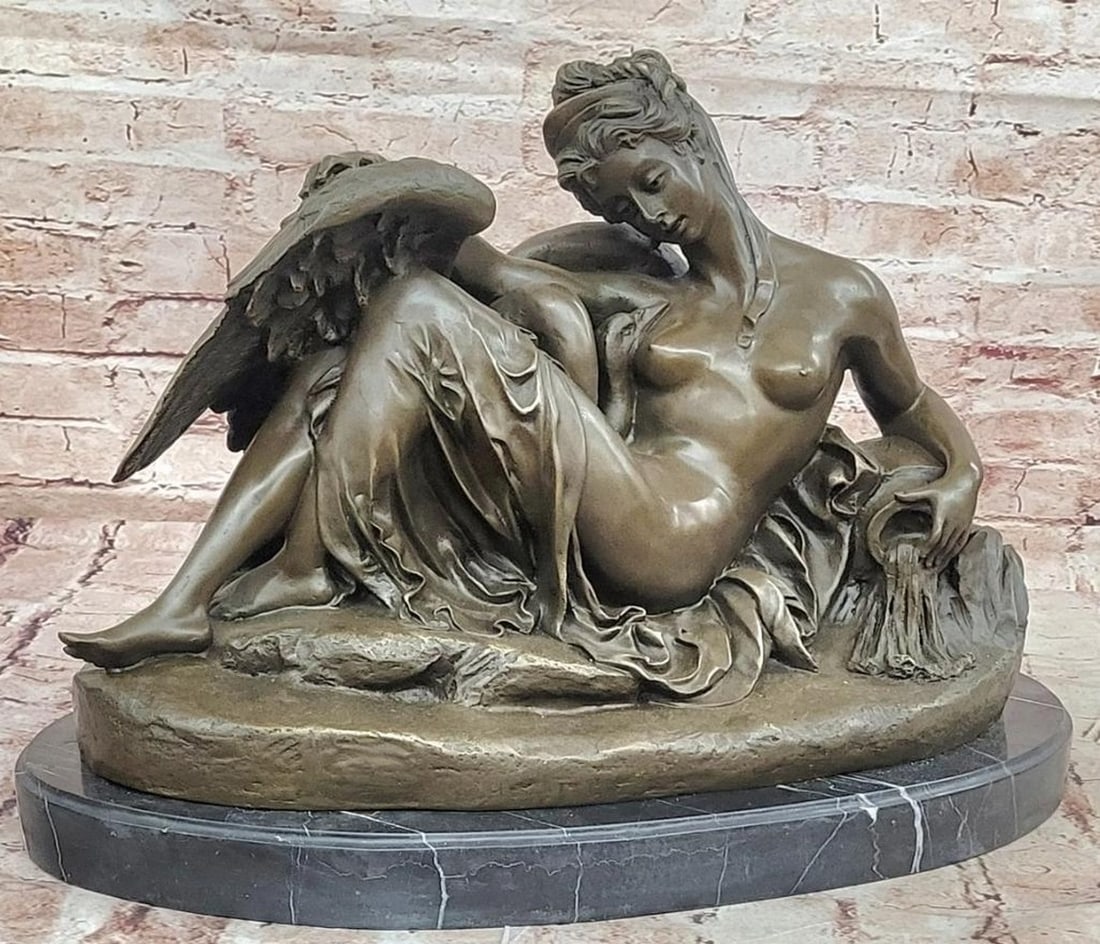 Leda and the Swan Bronze Statue - 14.5" x 18.5": Leda and the Swan Bronze Statue - 14.5" x 18.5" Introducing a Classical Bronze Sculpture: This large-scale Leda and the Swan composition, inspired by Greek mythology and after A. Carrier, is c