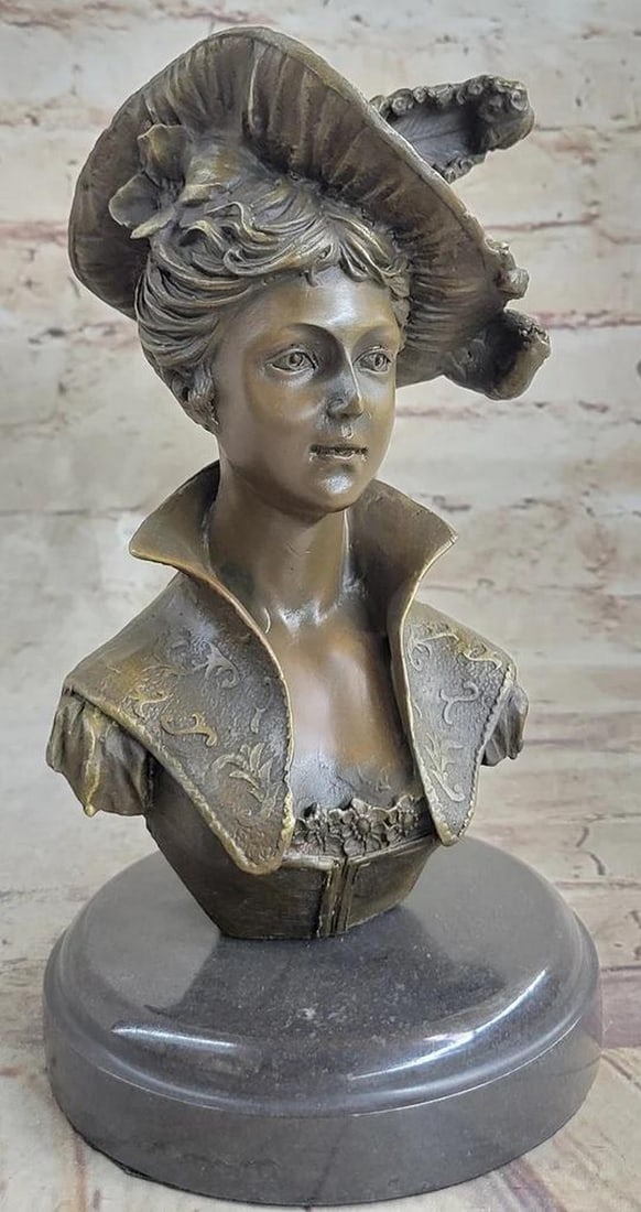 Elegance Embodied' Graceful Victorian Maiden Signed Original Bronze Bust Sculpture - 9" x 5": 'Elegance Embodied' Graceful Victorian Maiden Signed Original Bronze Bust Sculpture - 9" x 5" Elevate your decor with the timeless beauty of the "Elegance Embodied" Graceful V