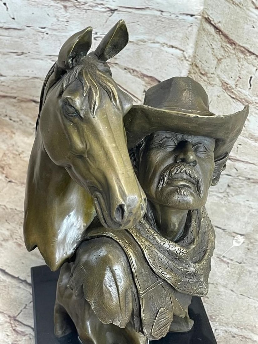 Authentic Kamiko Signed Western Cowboy Bronze With Horse - 18lbs On Marble Base: Authentic Kamiko Signed Western Cowboy Bronze With Horse - 18lbs On Marble Base The Trusted Companions in this sculpture, a cowboy and his horse, are eager and ready to ride the trail together. this