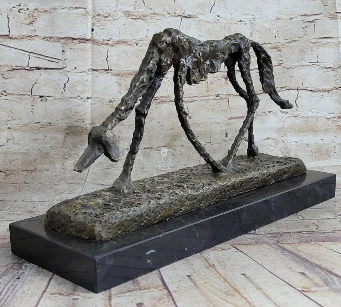 Giacometti Inspired Abstract Dog Bronze Sculpture On Marble Base - 9" x 15": Giacometti Inspired Abstract Dog Bronze Sculpture On Marble Base - 9" x 15" The famous surrealist sculptor- made a sculpture of a Saluki dog in 1951. It was simply entitled: "Dog". Ye