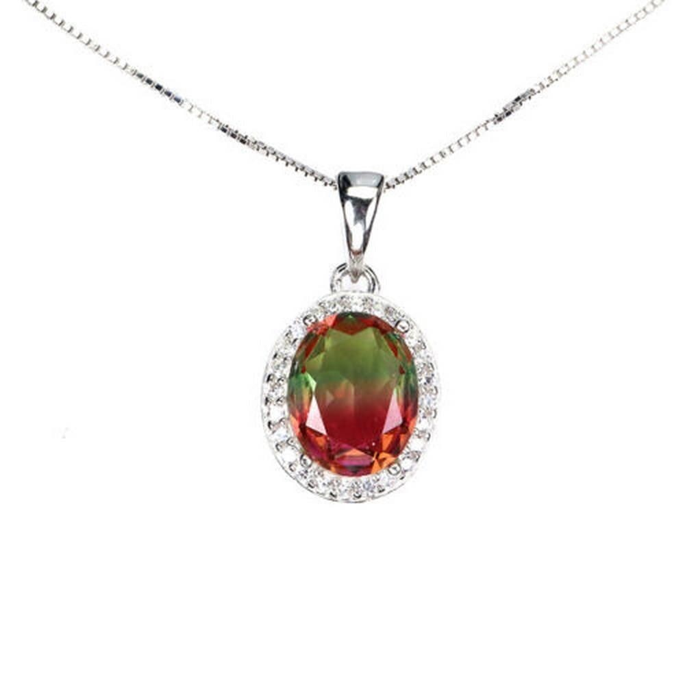 Sterling Silver & Synthetic Watermelon Tourmaline Pendant Necklace: Sterling Silver & Synthetic Watermelon Tourmaline Pendant Necklace This Sterling Silver & Synthetic Watermelon Tourmaline Pendant Necklace features a vibrant, multicolored synthetic watermelon
