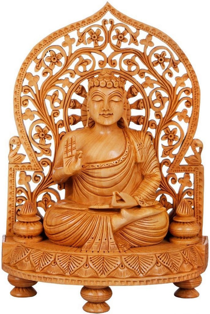 8.6" Dhyani Buddha Wooden Statue: 8.6" Dhyani Buddha Wooden Statue This finely handcrafted wooden statue captures the serene presence of the Dhyani Buddha in meditation. Carved from natural wood, the figure is seated in the dhyana