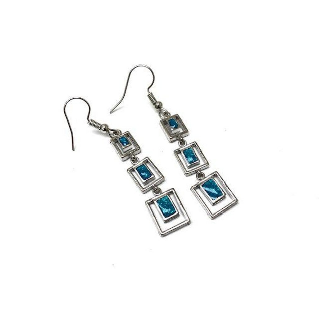 Ladies Dangle Hook Blue Opal Coloured Earrings: Ladies Dangle Hook Blue Opal Coloured Earrings. View Photos For More Details.
