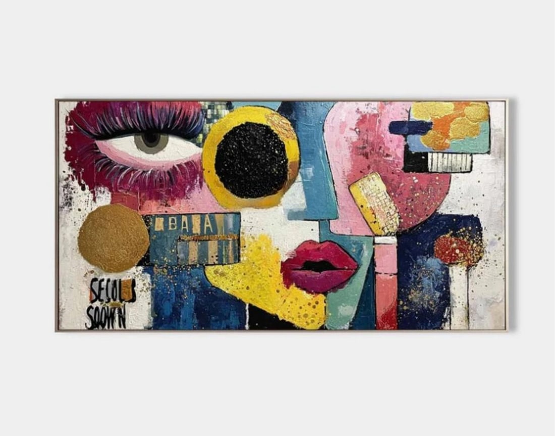 Color Cipher Pop Art Canvas Painting: Color Cipher Pop Art Canvas Painting A cryptic fusion of facial fragments and expressive geometry, Color Cipher feels like a message decoded through emotion. Circles, slashes, and overlapping strokes
