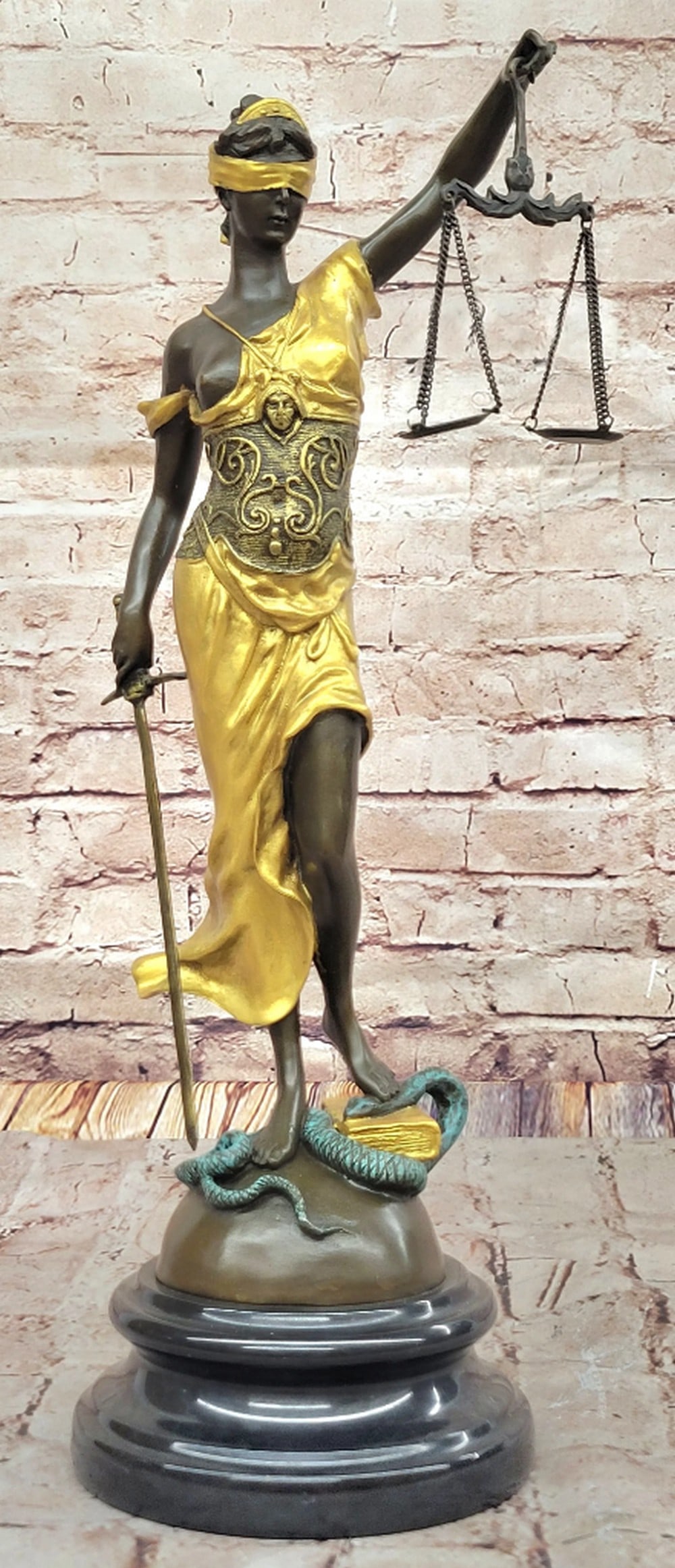 Lady of Justice" inspired Bronze Statue - 18" x 7: "Lady of Justice" inspired Bronze Statue - 18" x 7" This exquisite 18-inch bronze sculpture, La Justica, beautifully embodies Themis, the Greek goddess of Justice. Meticulously crafte