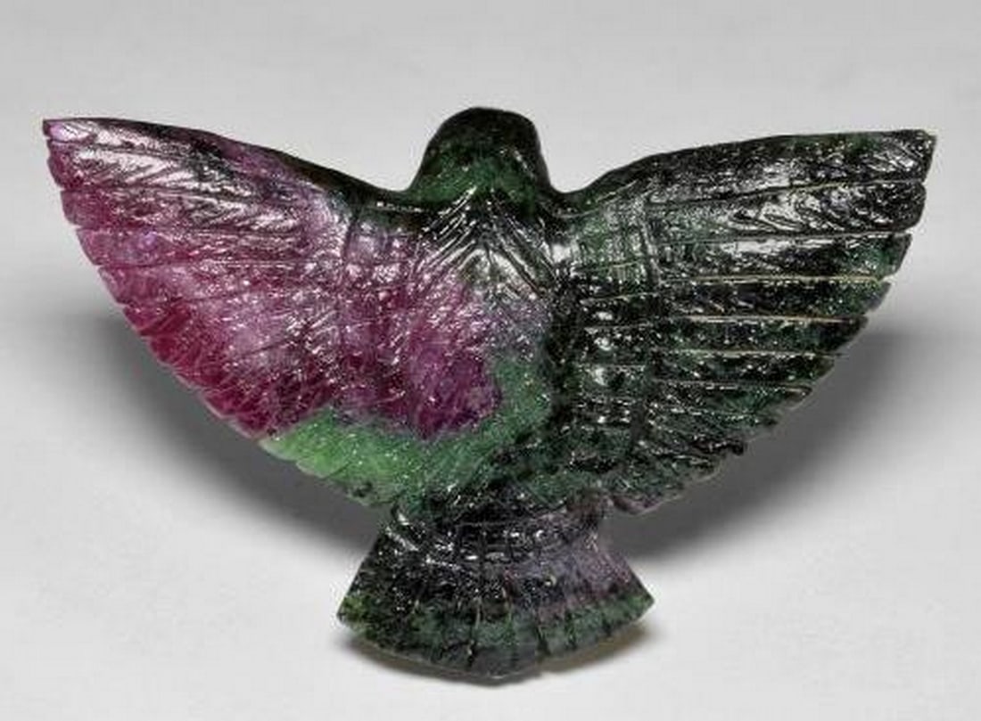 Multicolor Ruby-Zoisite Gemstone Carved Bird - 2