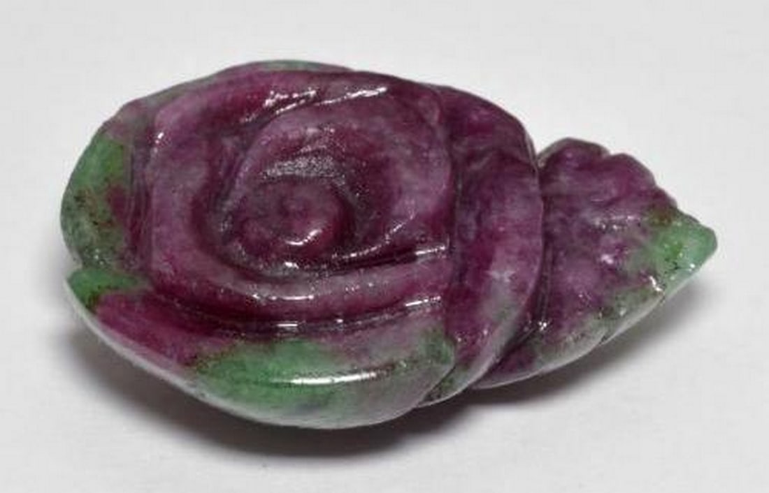 Ruby-Zoisite Rose Carved Gemstone - 2