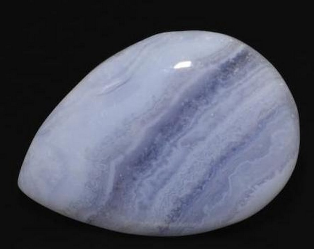 Loose Chalcedony Gemstone: Loose Chalcedony Gemstone Soft and serene, this loose Chalcedony gemstone features a graceful pear-shaped cabochon cut and a soothing light blue hue. Known for its gentle translucence and calming ene