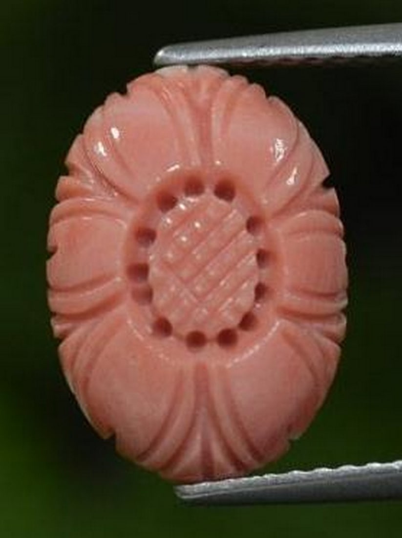 Raspberry Pink Coral Gemstone Carved into a Flower (1 of 2)