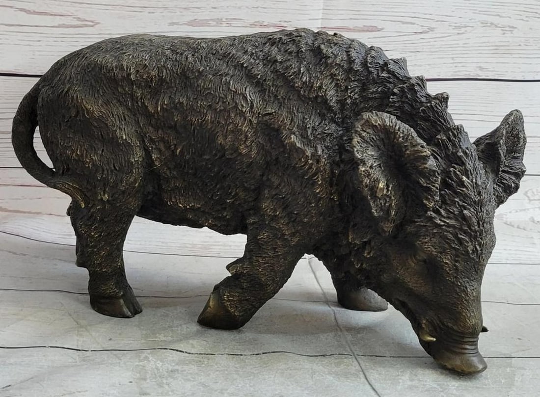 Wild Boar Inspired Bronze Sculpture Statue - 10" x 14" (1 of 6)