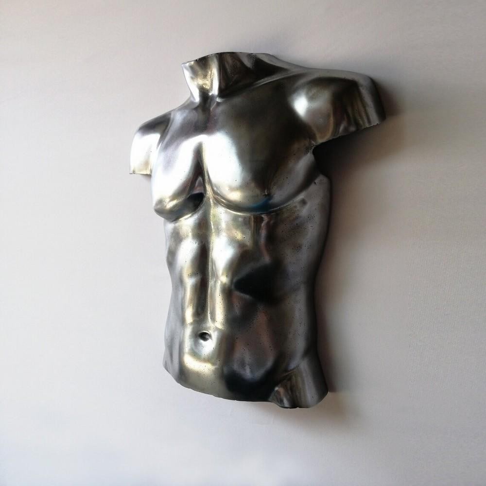 Industrial Spirit Metal Torso Sculpture: Industrial Spirit Metal Torso Sculpture This striking aluminum abstract sculpture of a man captures the essence of strength and form through an industrial lens. Carefully crafted, the piece showcases